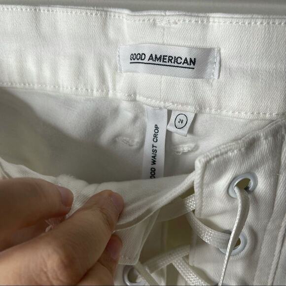 Good American lace up white good waist crop jeans spring minimalist high waisted - Picture 7 of 7